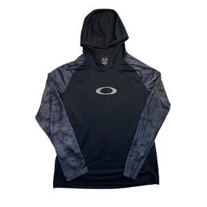 Oakley Shirt Mens Large Black Camo Hydrolix Long Sleeve Hooded Shirt Athletic